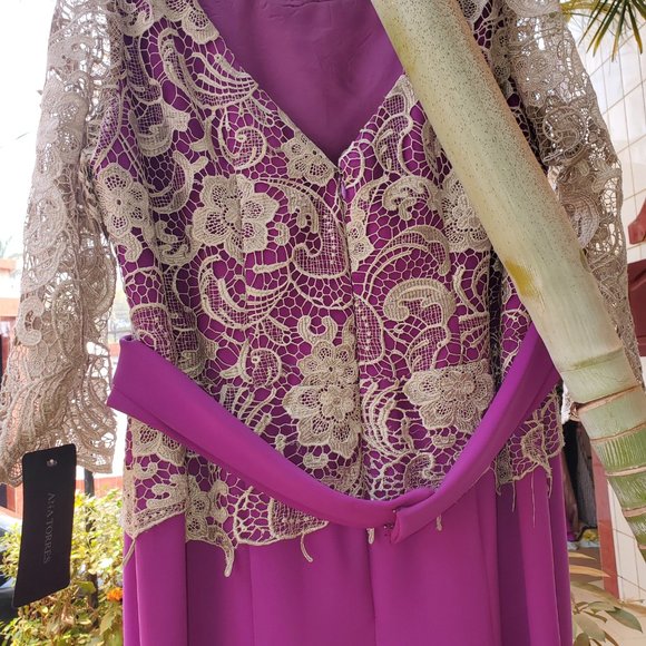 Ana Torres Fuchsia Column Mother of the Bride Dress | Elegant Formal Evening Gow - Picture 6 of 12